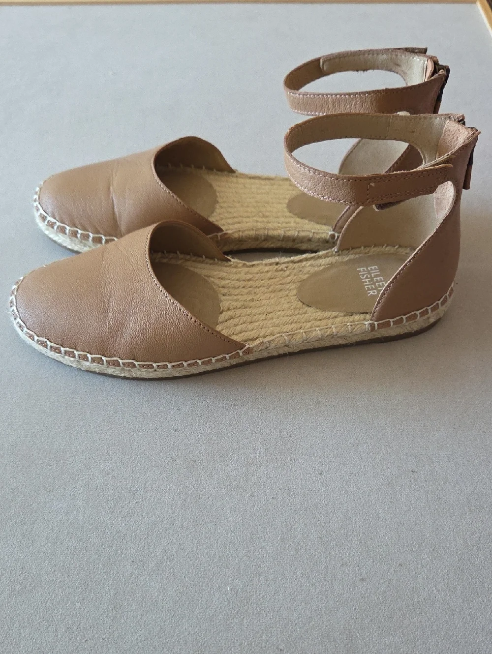 Eileen Fisher Tan Lala Leather Ankle-Strap Espadrille Vacay Summer Travel Size 7